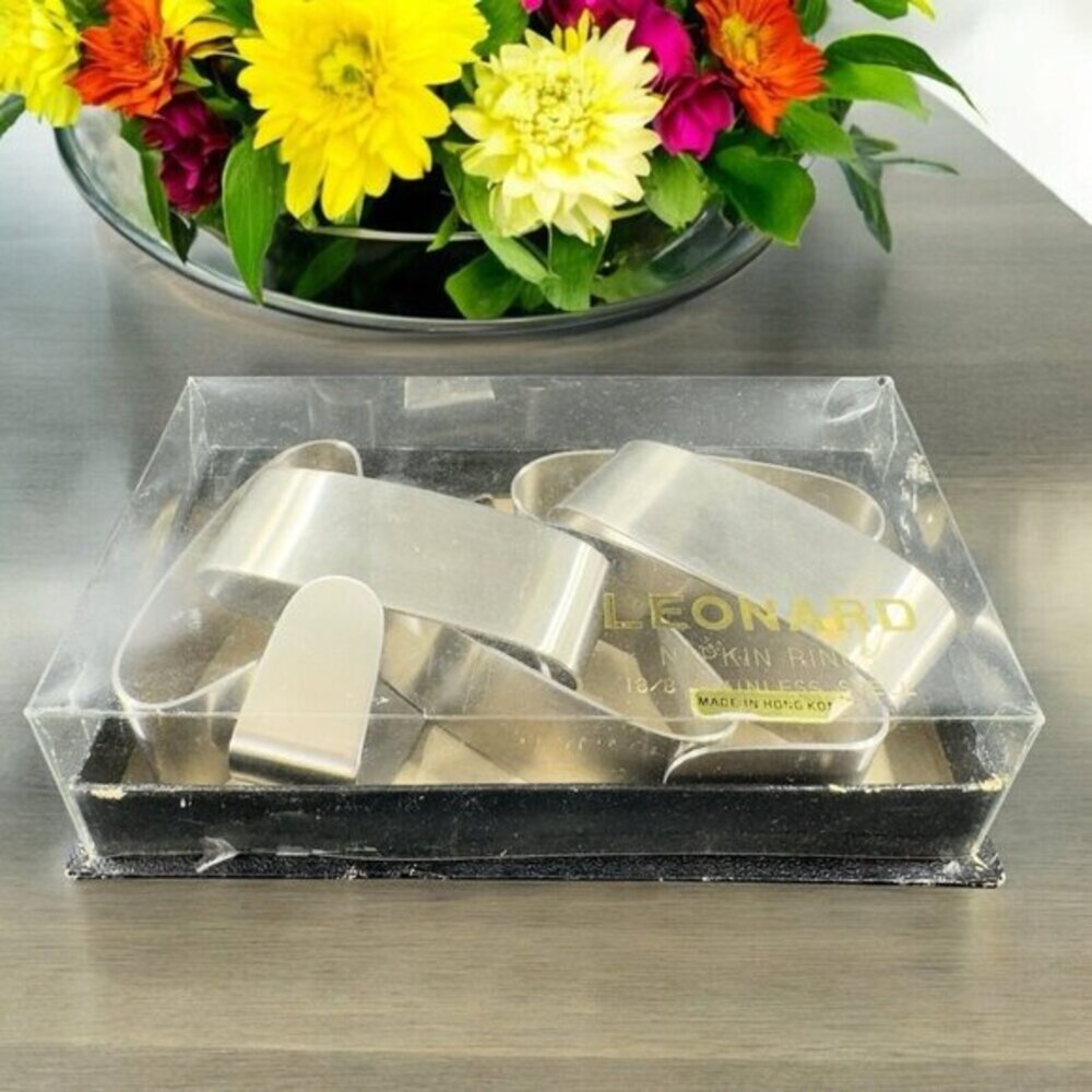 Vintage Leonard Napkin Holders Set 7 Stainless Steel 18/8 Made‎ In Hong Kong VTG
